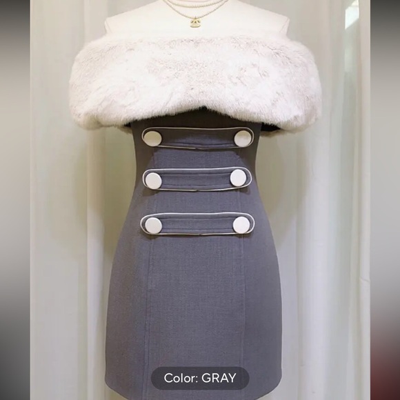 🎉On Sale Off shoulder dress detachable faux fur shawl for versatile styling - Picture 5 of 16